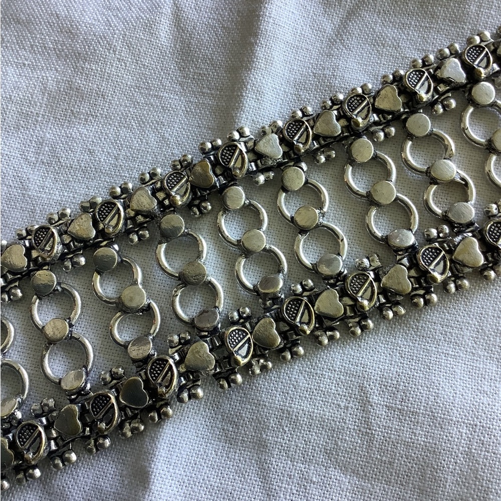 Sterling-Tone Floral Link Wide Bracelet in Silver - Picture 2 of 4